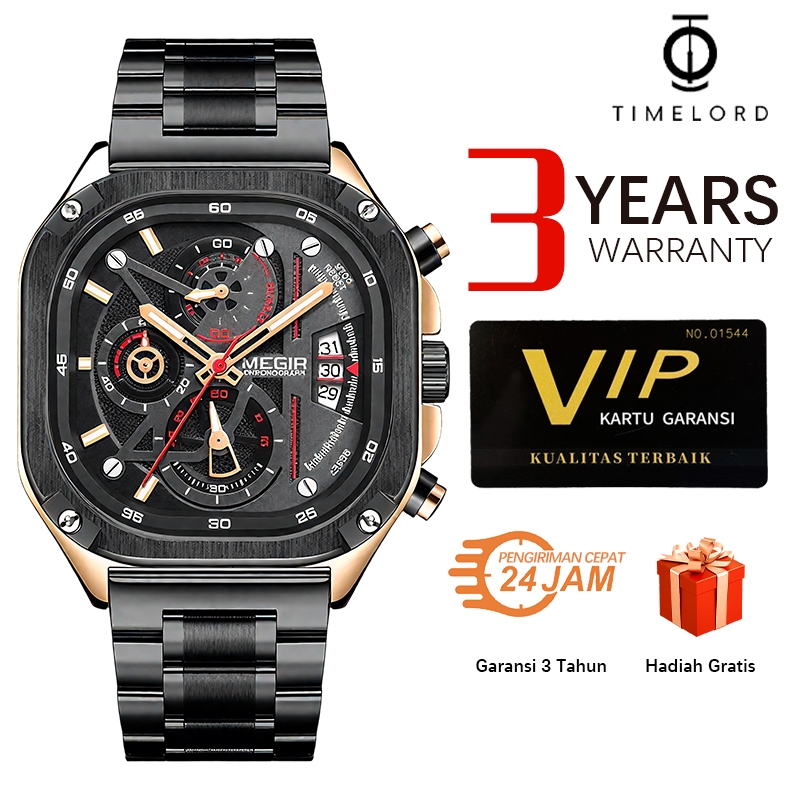 MEGIR 2217 Jam tangan Kotak Pria Jam tangan Rantai Premium Steinless stell