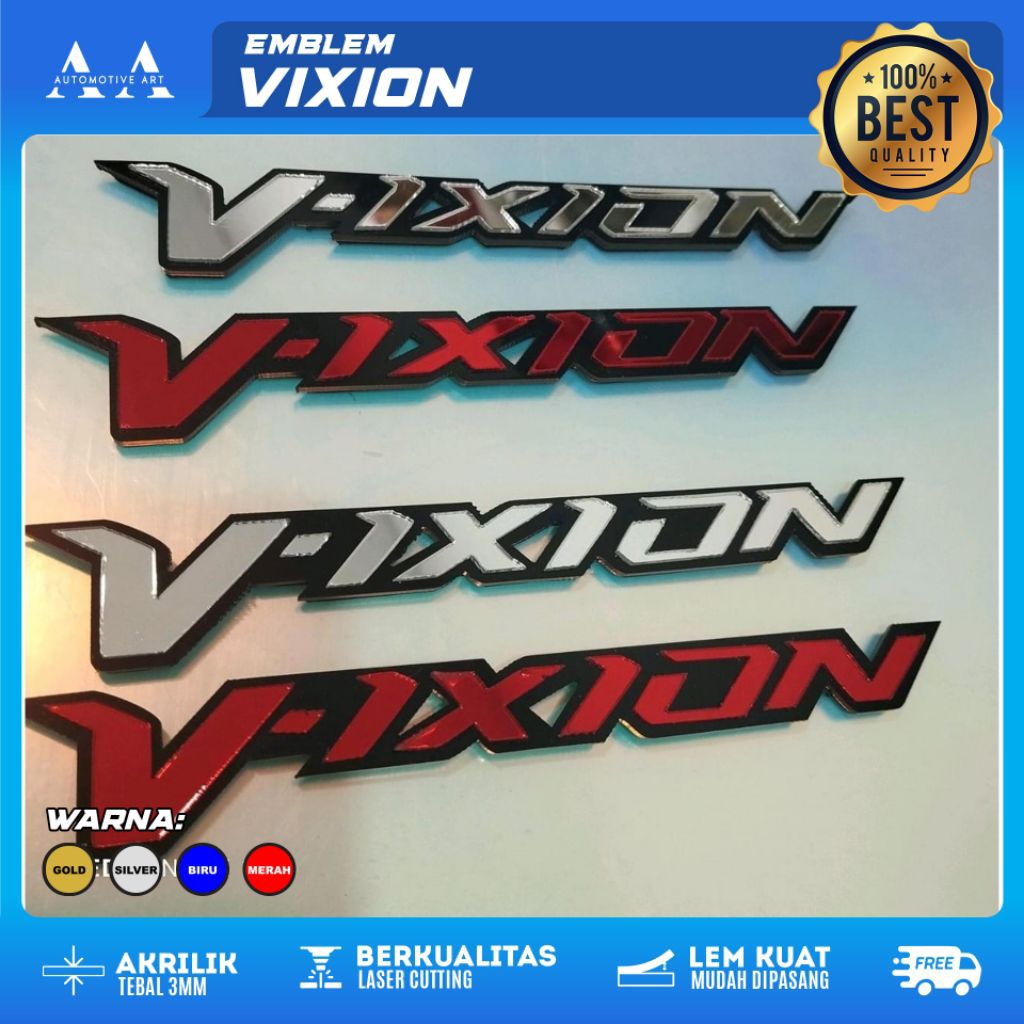 2pc emblem akrilik variasi untuk motor Vixion (2,5x17cm) - merah biru gold silver