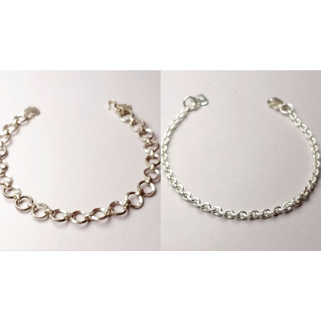 Gelang Perak Rantai/Gelang Rantai Medan/Gelang Rantai Oval/Perak Asli 925/Gelang Perak Wanita/Lapis 