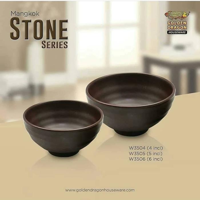 Mangkok Kaki Tembikar 6" Stone Melamine / Golden Dragon W3506