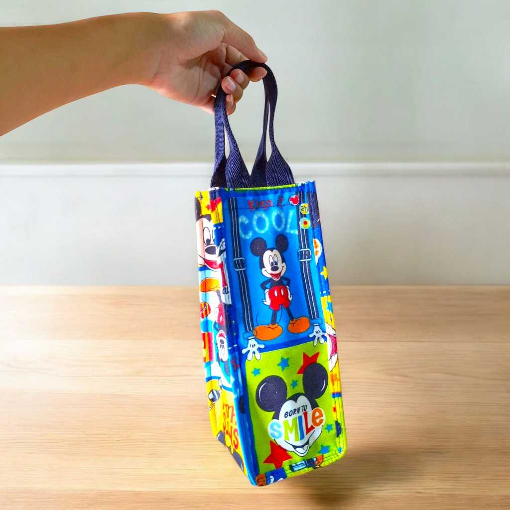 Tas Tumbler Mickey Mouse Ukuran 10 x 10 x 25 Cm - Tas Botol 1 Liter Motif Karakter Lucu