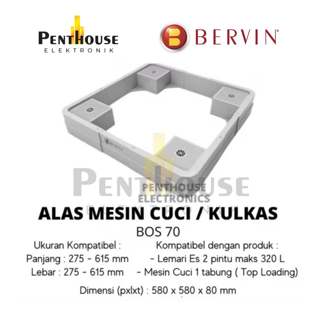 Bervin BOS-70 Stand/Alas/Roda/Dudukan/Kaki Kulkas 2 Pintu Mesin Cuci