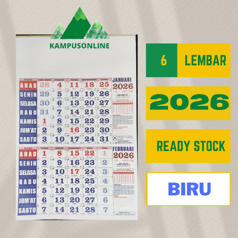 

KALENDER DINDING TAHUN 2026 DWIWULAN SERI BIRU - 6 LEMBAR - BEST SELLER