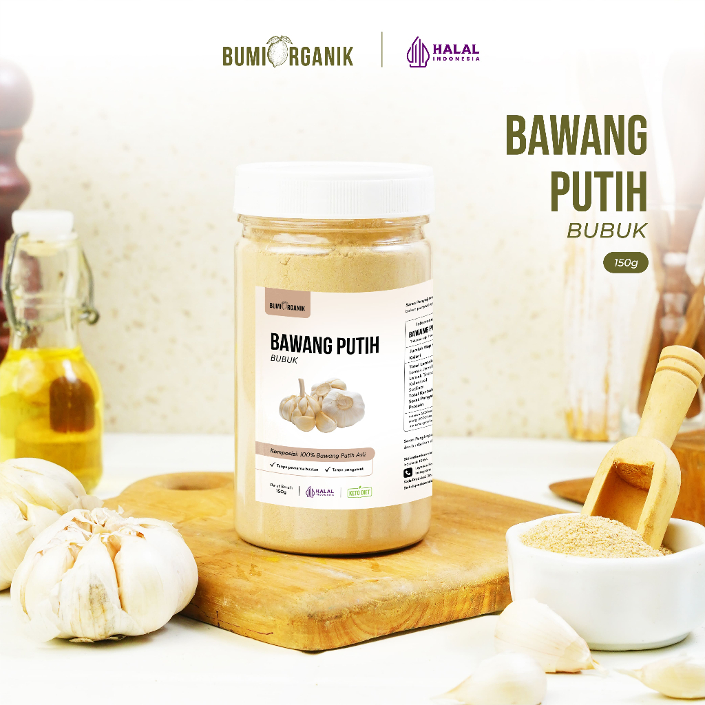 

BAWANG PUTIH BUBUK 150G MURNI PREMIUM ASLI TANPA CAMPURAN ASLI 100% ORIGINAL / PURE GARLIC POWDER ORGANIC / BAWANG PUTIH MURAH /BUMBU DAPUR / BAWANG PUTIH HALUS BUMBU REMPAH ALAMI / NUTRIFARM / BRAGG/ DARI BUMI /GEMELI LEMOVITA NUTRILOGY OFFICIAL BEORGANI