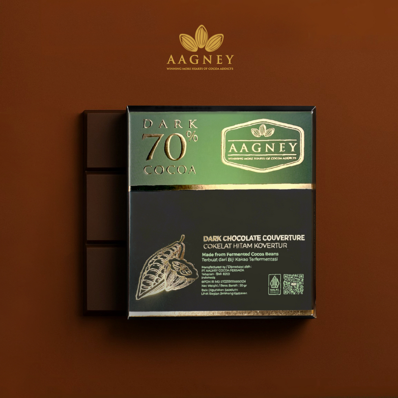 

Aagney Chocolate Couverture Dark 70% Cocoa 50gr | Cokelat Bali - Aagney Cocoa