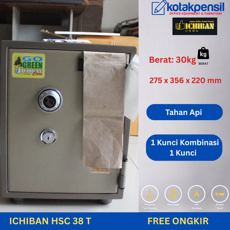 Brankas Ichiban HSC 38 T|Brankas Emas dan Uang Tahan Api |Brankas Dokumen | Brankas Kecil Mini