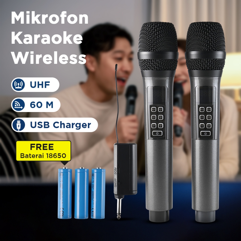 Premium Quality Sound System Rellent Mikrofon Karaoke Mic Wireless UHF Portable KTV 60 Meter - D300