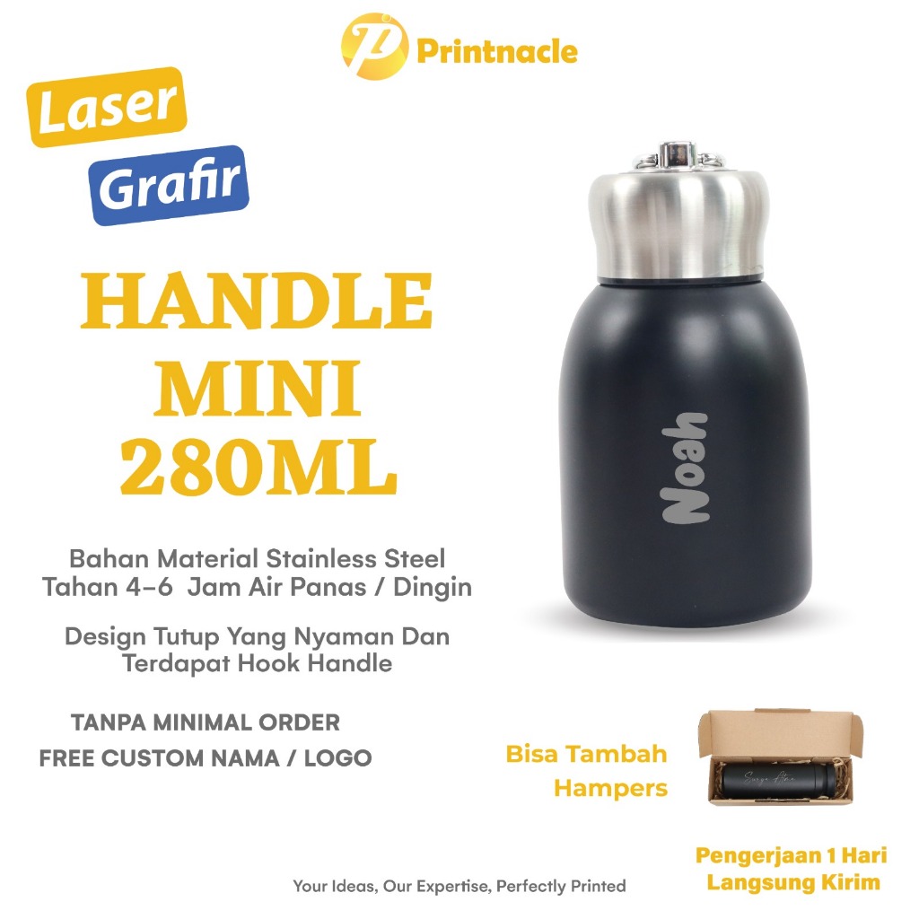Tumbler Custom Handle Mini 280ml Cetak Laser Grafir Souvenir Promosi