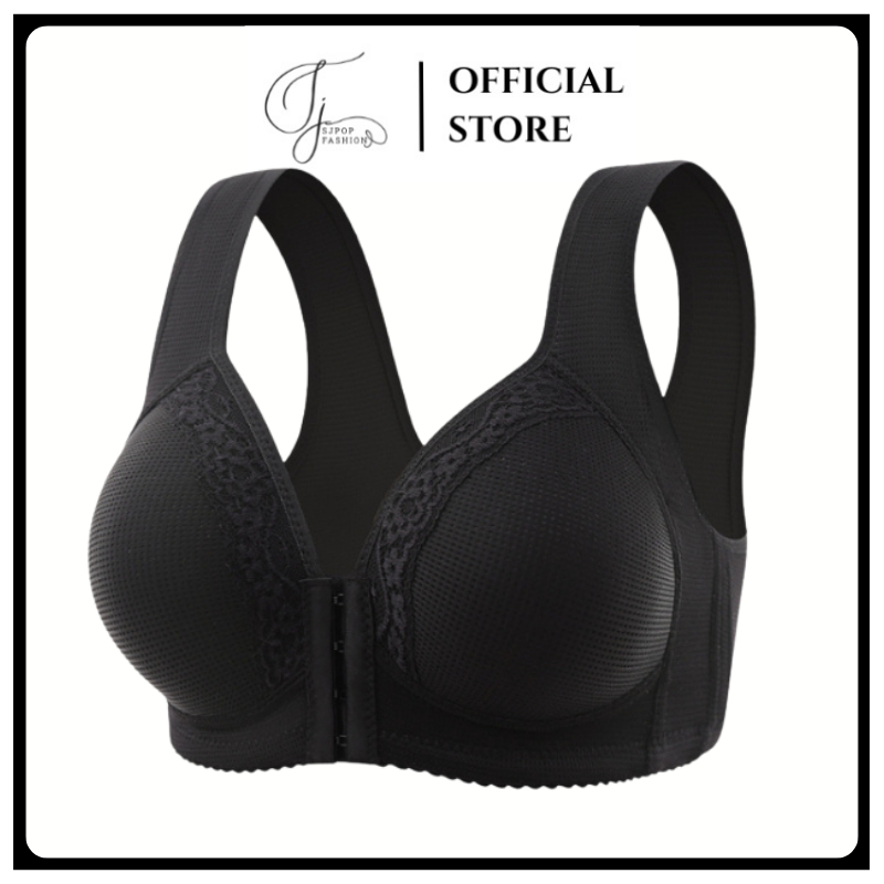 SJPOP BH Renda Wanita Push Up Seksi Seamless Sexy Full Cup Tanpa Kawat Motif Pengait Tali Depan