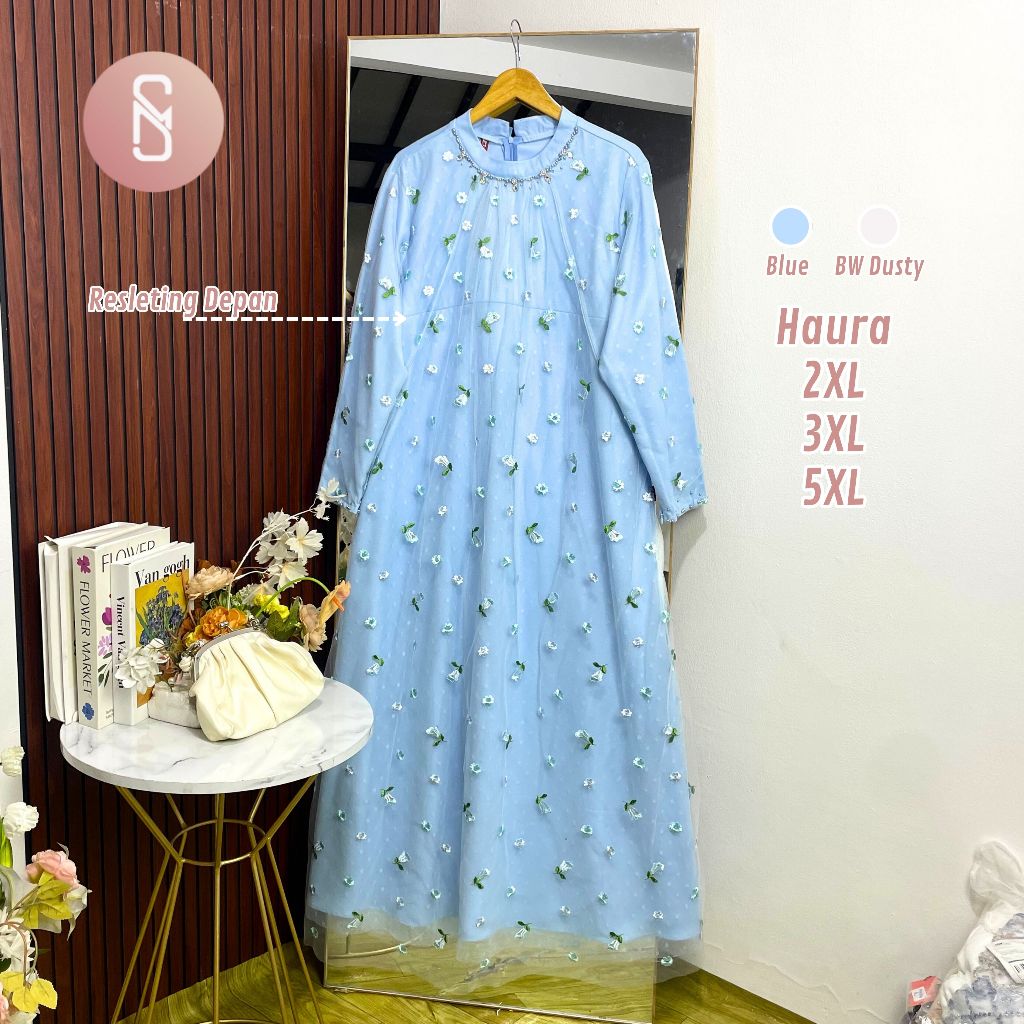 Myshawl Haura Gamis Jumbo Gamis Bigsize Gamis Brukat Kondangan Tille Motif Kasual Kondangan Wisuda K