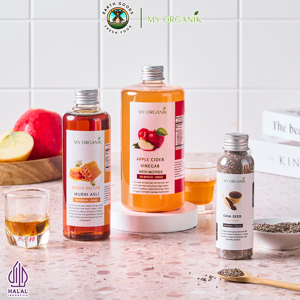 

My Organik Paket Hemat 2 in 1 Cuka Apel Apple Cider With Mother Madu Hutan Organik Murni