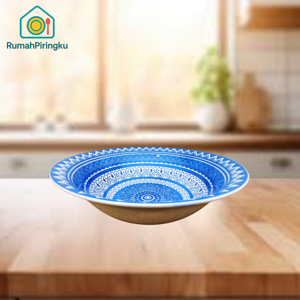 RUMAH PIRINGKU-MANGKOK KERAMIK / MANGKOK SUP SERBAGUNA MOTIF BIRU BATIK 9"