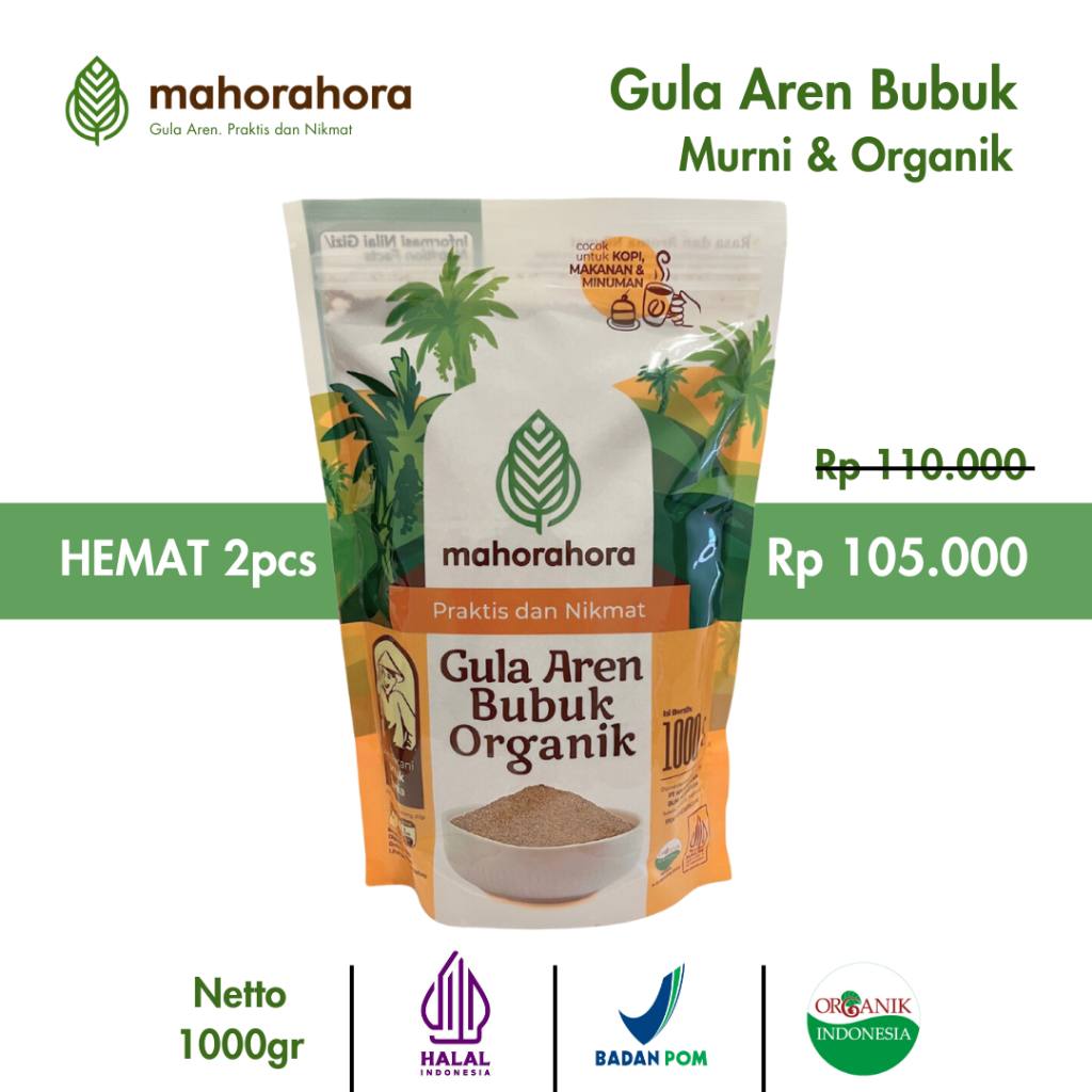 

Mahorahora Paket Hemat Gula Aren Bubuk Organik 1 Kg , Premium dan Halal - 2 pcs