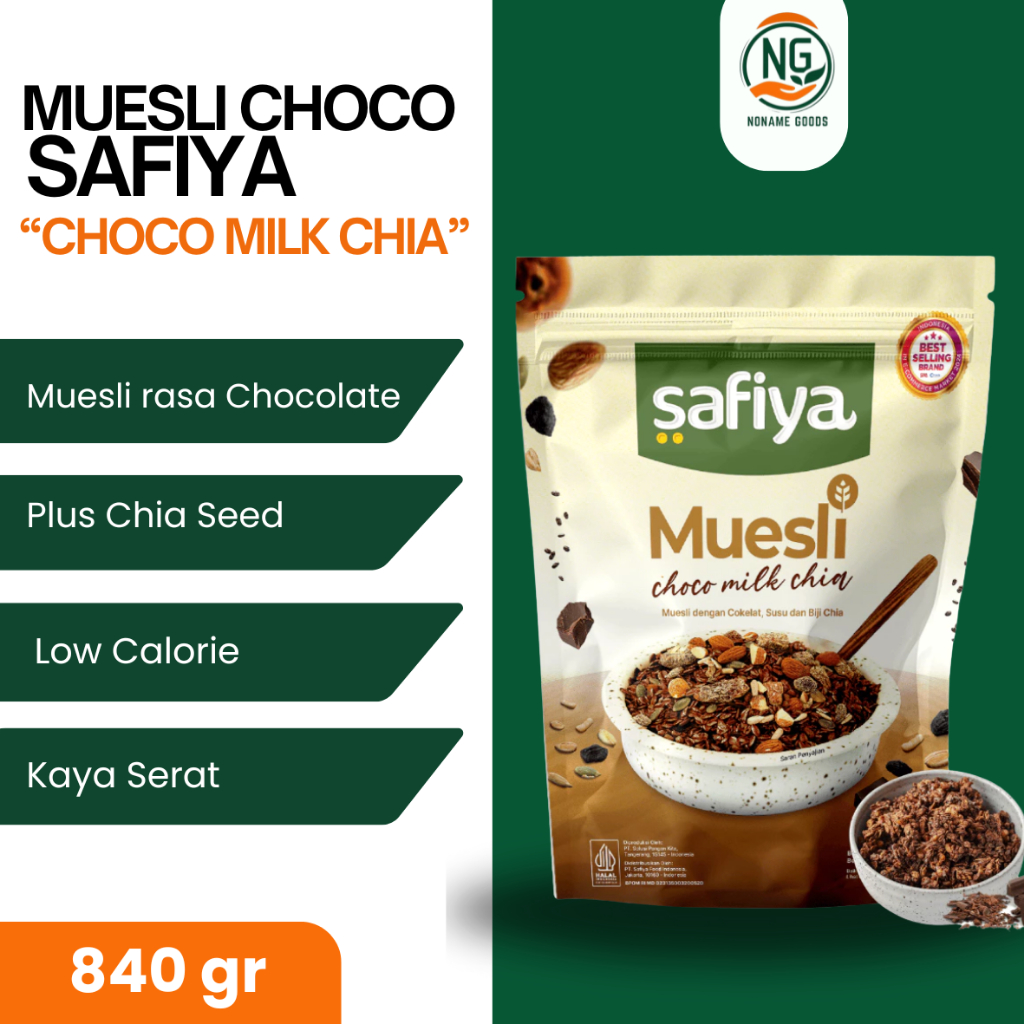 

MUESLI CHOCO MILK SAFIYA 840 Gram WITH CHIASEED SEREAL COKELAT OATMEAL DIET PREMIUM SARAPAN