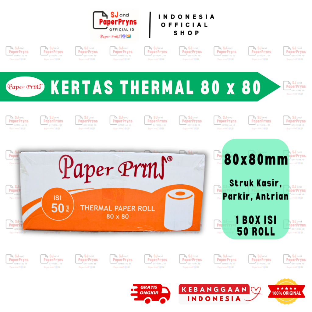 

(BOX) PAPERPRYNS Kertas Thermal Roll Struk 80 x 80mm (Varian Orange)