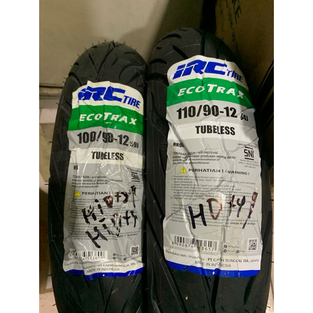 IRC Ecotrax ~ BAN LUAR TUBELESS DEPAN BELAKANG SCOOPY DONAT FREEGO IRC ECOTRAX UKURAN 100/90-12 & 11