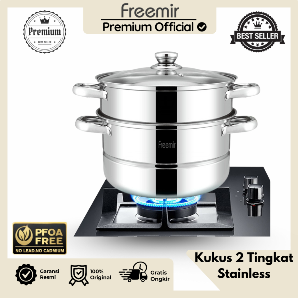 [PREMIUM] freemir Panci Kukus 2 Tingkat Stainless Steel 26cm Kukusan Steamer Multifungsi
