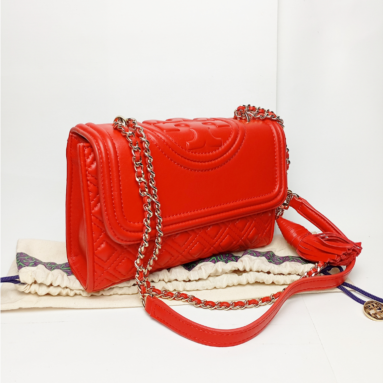 Tas Wanita Tory Burch Fleming Small convertible shoulder bag Red Preloved