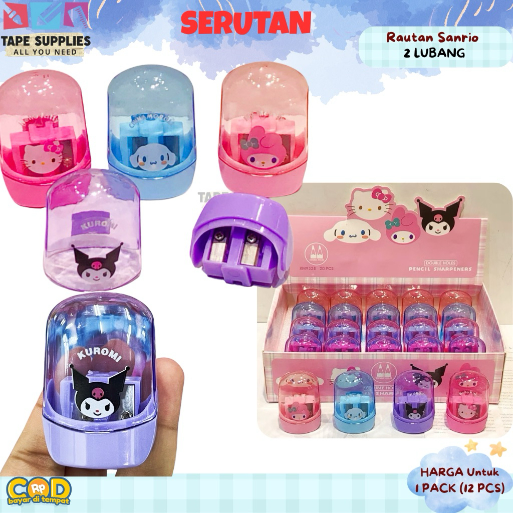 

Rautan Pensil Sanrio 2 Lubang Transparan Lucu | Serutan Pensil Mini Karakter