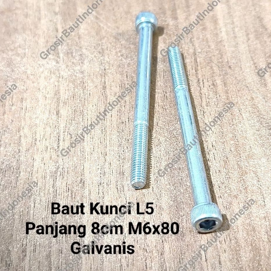 (10pcs) Baut Kunci L5 (baut 10) Panjang 8cm M6x80 Galvanis