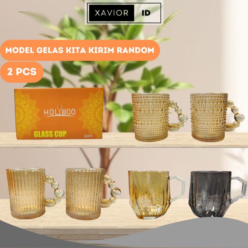 XV Hampers Set 2 Pcs Gelas Gagang Kaca | Gelas Teh Kopi Estetik