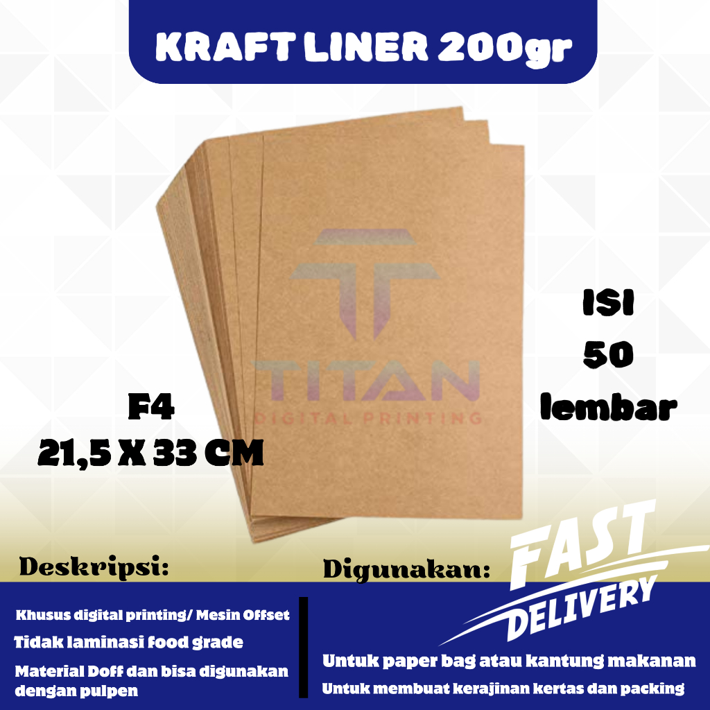 

Kertas Kraft F4 Liner 200 gsm isi 50 lembar / Kertas Kraft Coklat Liner 200 gsm