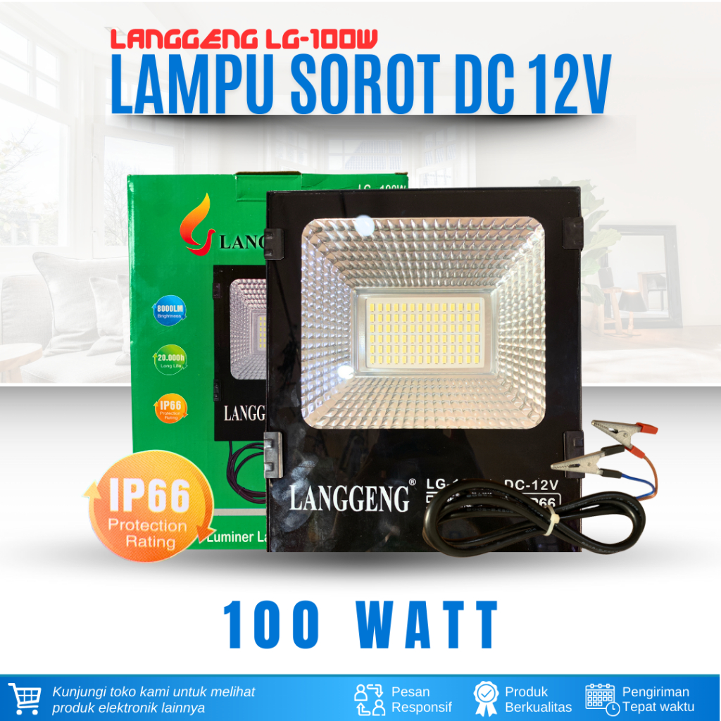 LAMPU SOROT LED DC TEMBAK 100WATT OUTDOOR IP66 FLOODLIGHT Flood Light - DC 12 VOLT LAMPU SOROT DC AK