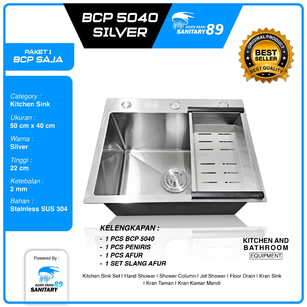 WASTAFEL CUCI PIRING/WASTAFEL CUCI PIRING STAINLESS/BAK CUCI PIRING 5040 SILVER SUS 304/BAK CUCI PIR