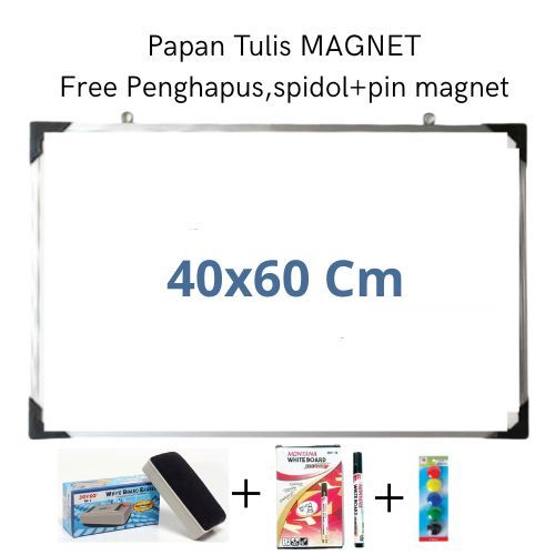 

Paket Papan Tulis Magnet 40x60-60x100 cm free spidol+ penghapus dan pin