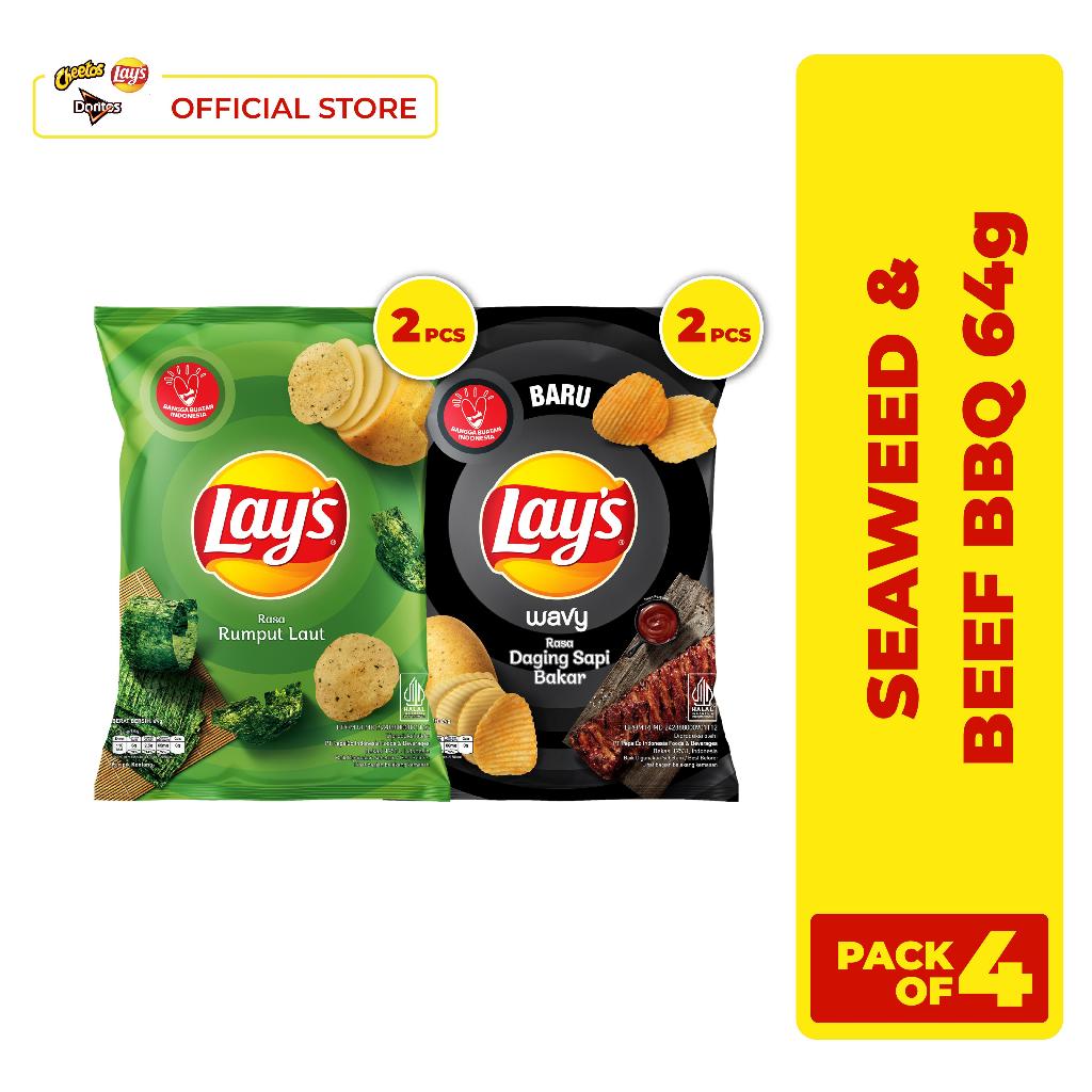 

Lay's Seaweed & Lay's Wavy Beef BBQ 64gr - Pack of 4