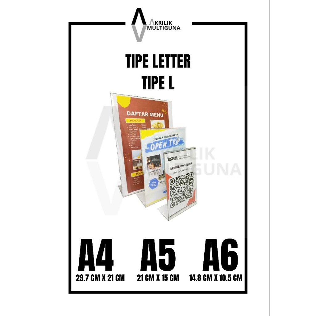 

Tempat Brosur/Menu Makan/Qris Akrilik Acrylic TIPE LETTER Ukuran A4/A5/A6 Tebal 2mm