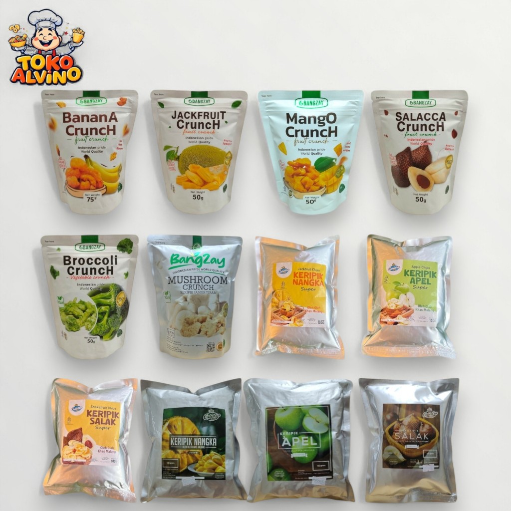 

KERIPIK BUAH DAN SAYUR PISANG, NANGKA, MANGGA, APEL, SALAK, NANAS, BROKOLI, JAMUR TIRAM