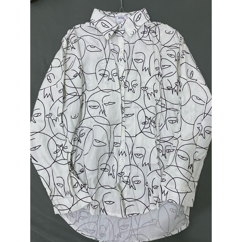 Kemeja Wanita Pattern Abstrak Putih plus Inner