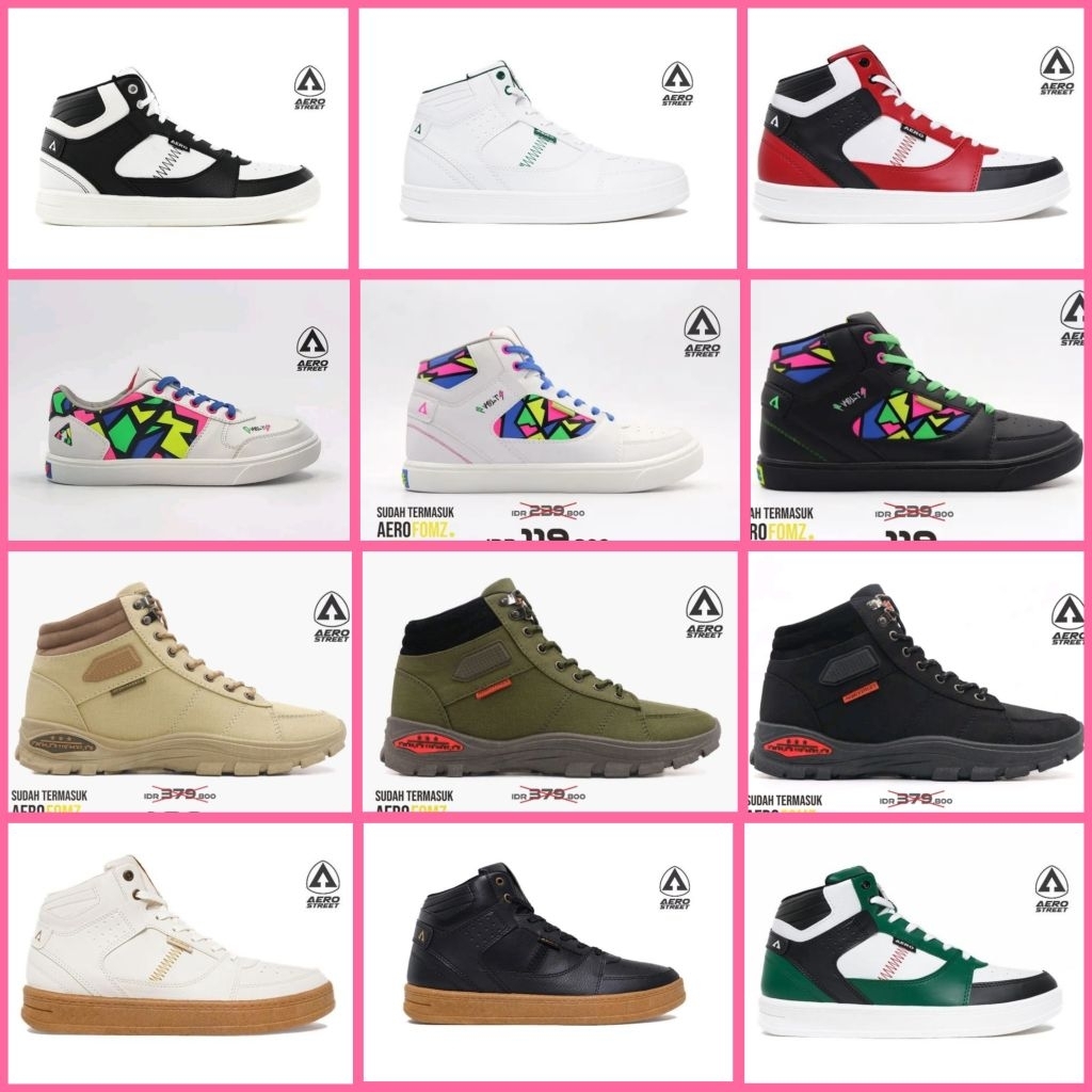 Sepatu Aerostreet Hoops Hitam Putih Merah Hijau Ungu Pink Tosca Hoops series Gum Putih Hitam Olive A