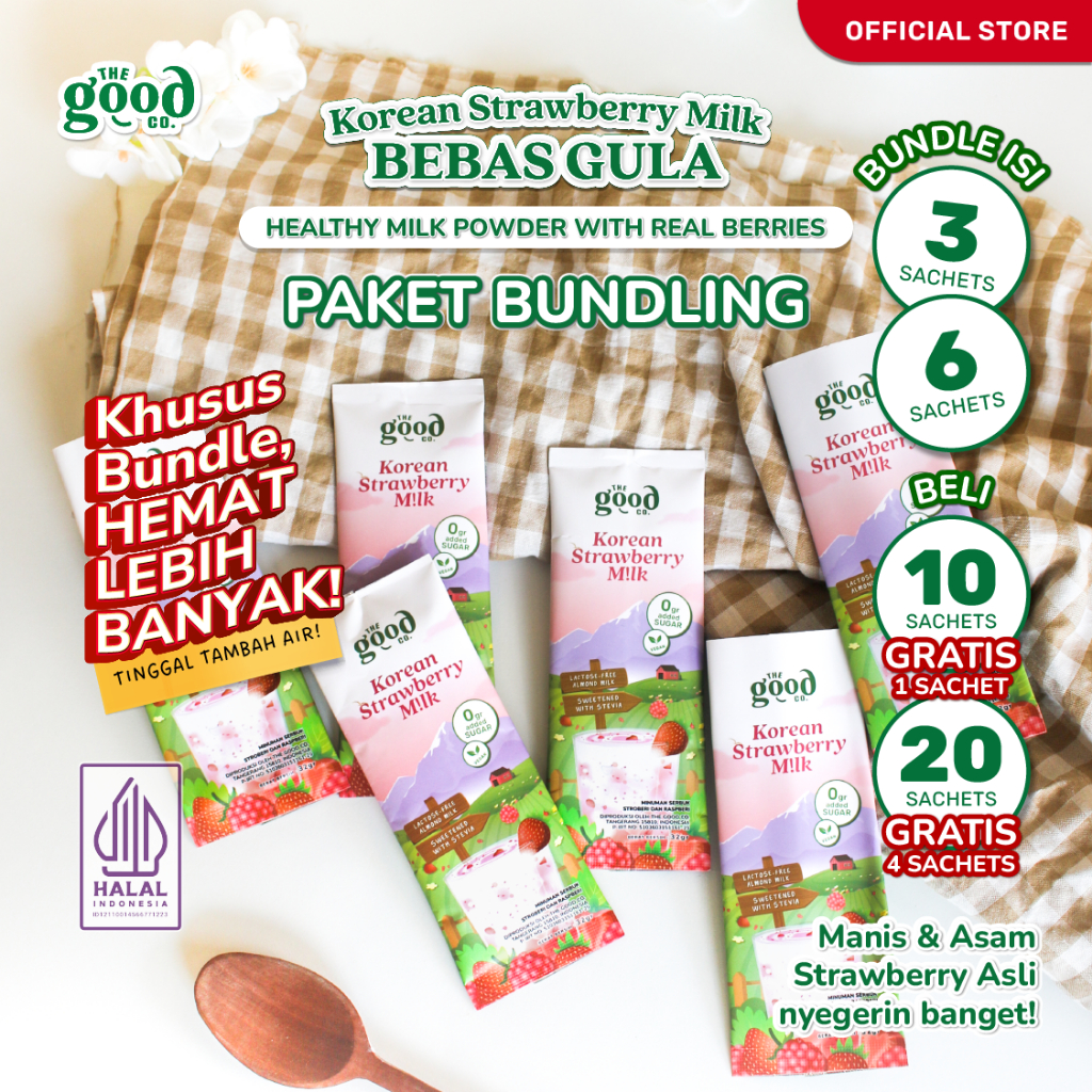 

PAKET HEMAT | Korean Strawberry Milk - Bubuk Minuman Strawberry (asli) Vegan - Bundle isi 3, 6, 10 GRATIS 1, dan 20 GRATIS 4