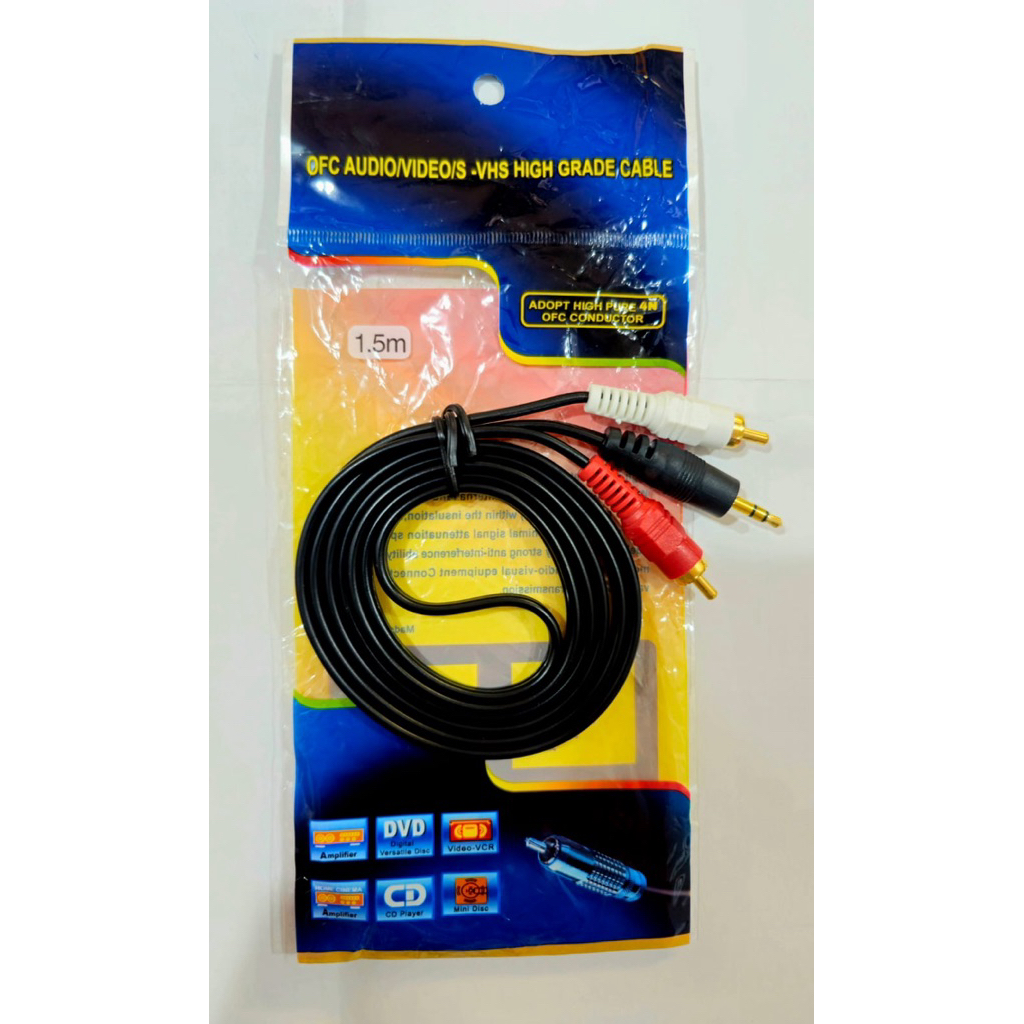 Jack Audio Stereo Kabel RCA Male 3.5mm 1.5 Meter