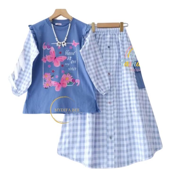 Baju Muslim Anak Perempuan 2025 Cewek 5 6 9 10 Tahun Baju Lebaran Tanggung Lengan Panjang Baju Musli