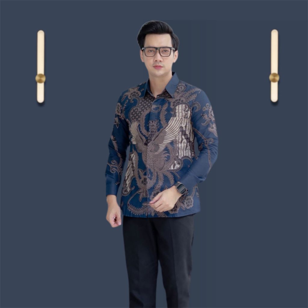 kemeja batik pria motif nareswara navy slimfit premium