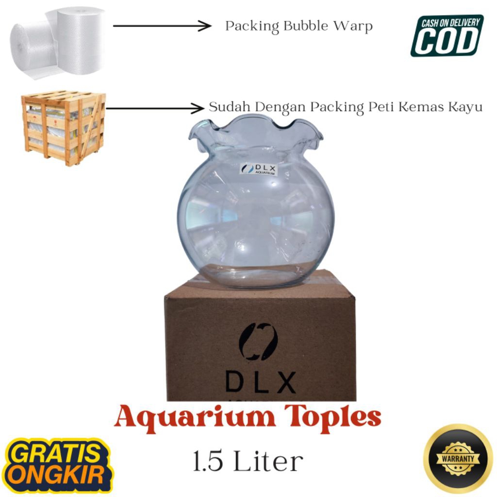DLX Aquarium 1.5 Liter Aquarium Bulat Toples Serbaguna Ikan Hias Vas Bunga Hiasan Rumah Undian Packi
