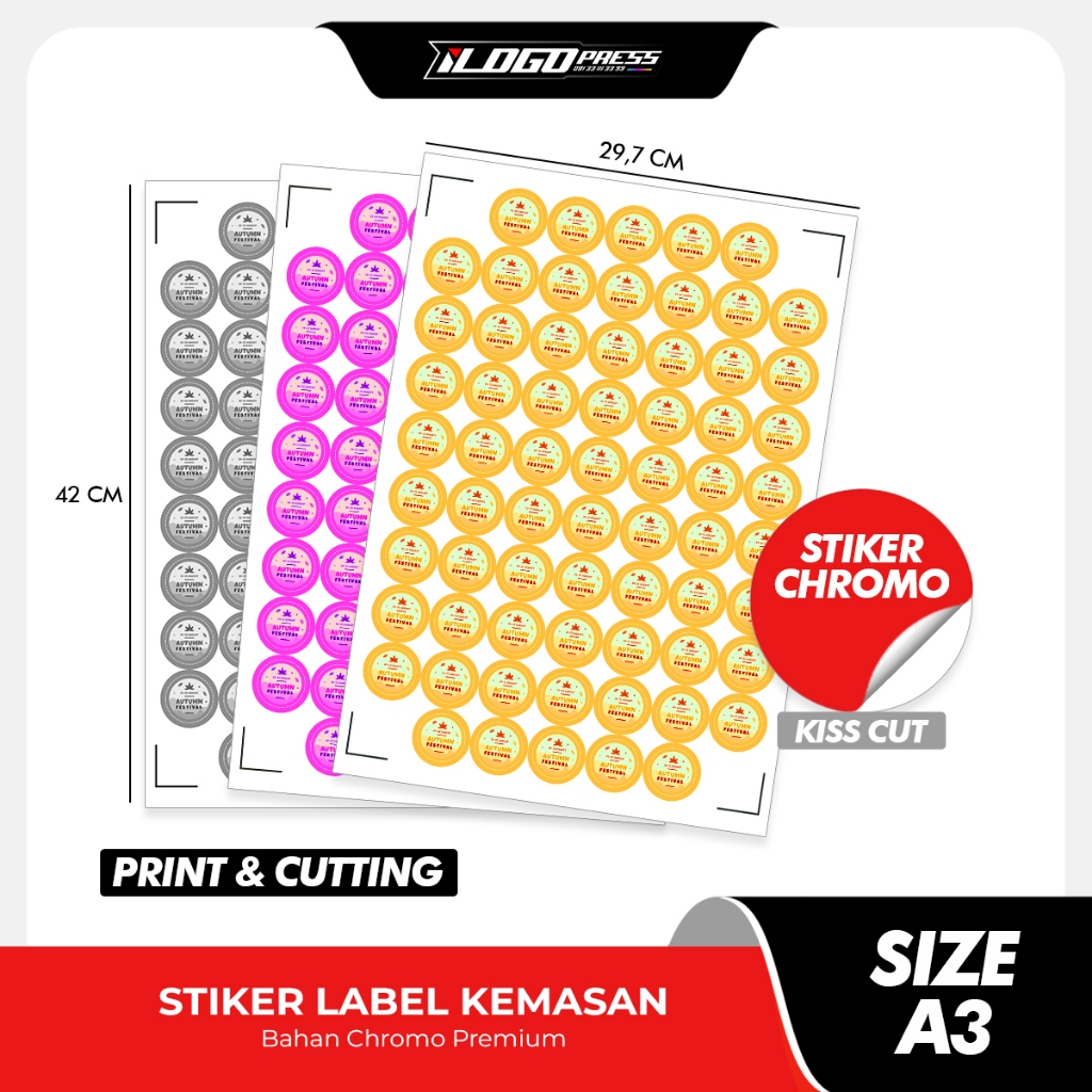

CETAK STIKER CHROMO A3 29,7 X 42 cm Tahan Air | Sticker Label Kemasan Makanan Minuman - ILOGOPRESS