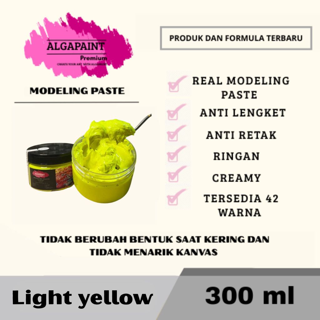 

Algapaint premium modeling paste LIGHT YELLOW / sculpture / impasto /teksture art / tekstur / lukisan aesthetic / cat akrilik /painting / relief /water base