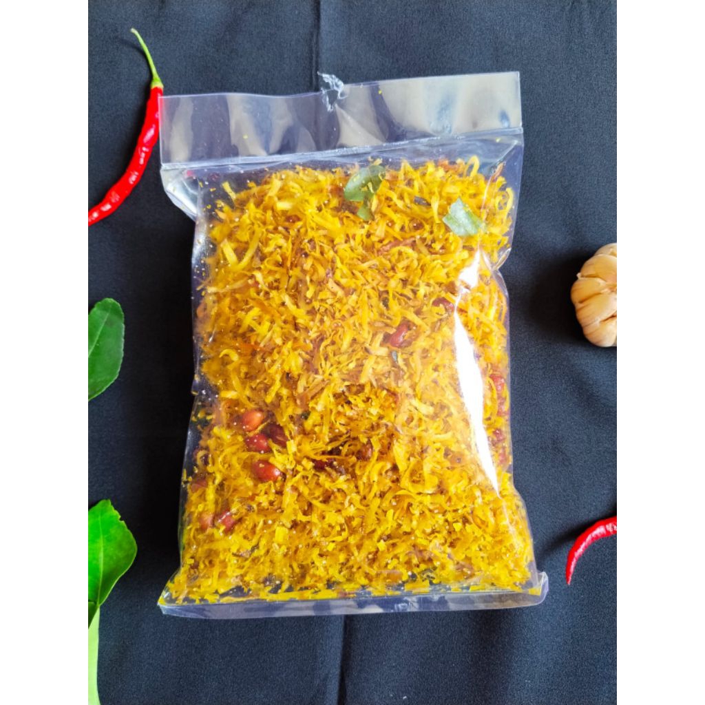 

Serundeng ubi jalar campur kacang tanah dan ikan teri berat 250gr