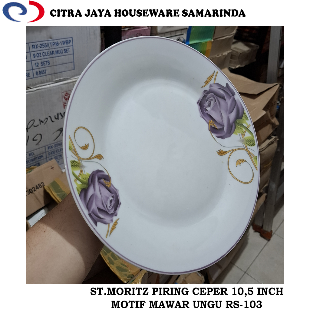 Piring Ceper 10,5 Inch Keramik Motif Mawar Ungu ST.MORITZ RS-103 (1 Pcs / 3 Pcs / 6 Pcs)