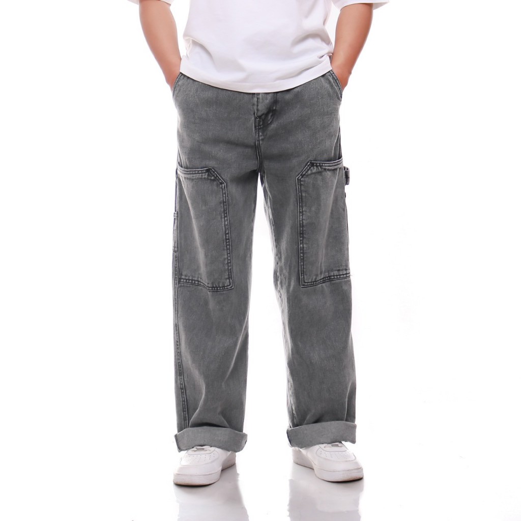 VWD-Celana Denim Jeans Carpenter Pria Panjang-Jeans Carpenter Denim Panjang-Carpenter Jeans-Abu-abu-