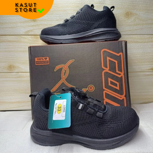 Sepatu Sekolah Comex Lord Anak Tali Putar Ringan Hitam TK SD SMP