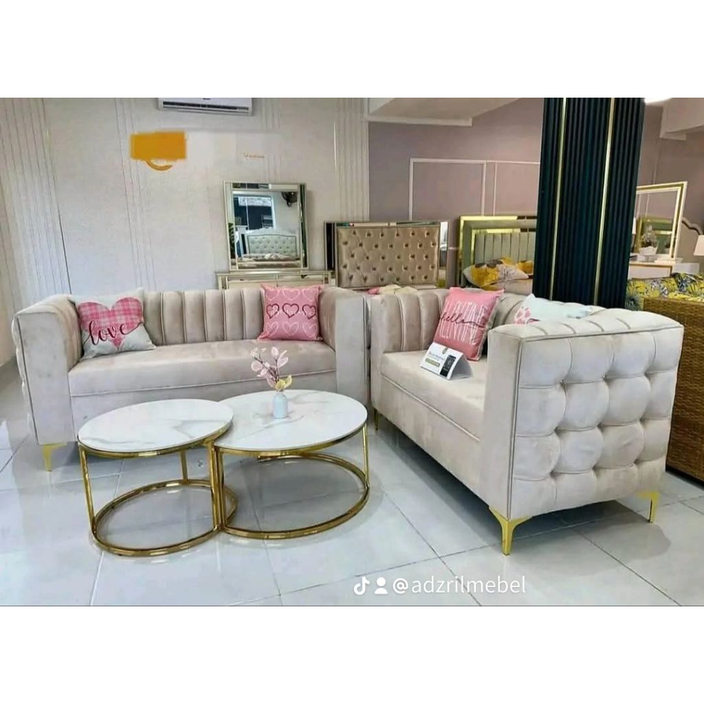 sofa ruang tamu minimalis mewah premium meja besi bulat