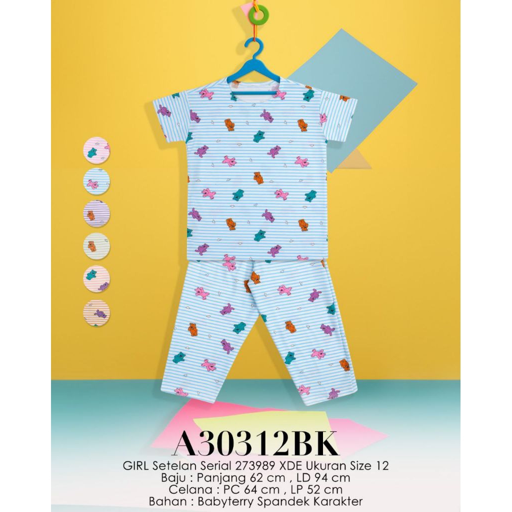 30312BK Lemone anak kaos celana size 12 setelan celana panjang lengan pendek babyterry