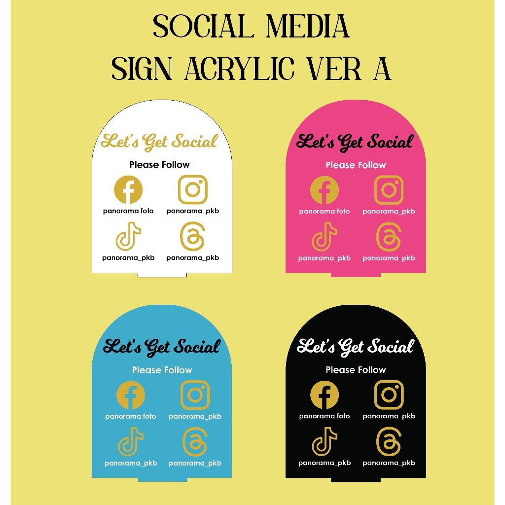 

Business Social Media sign Instagram Facebook Acrylic Akrilik Mirror Plakat Nama Meja Kasir