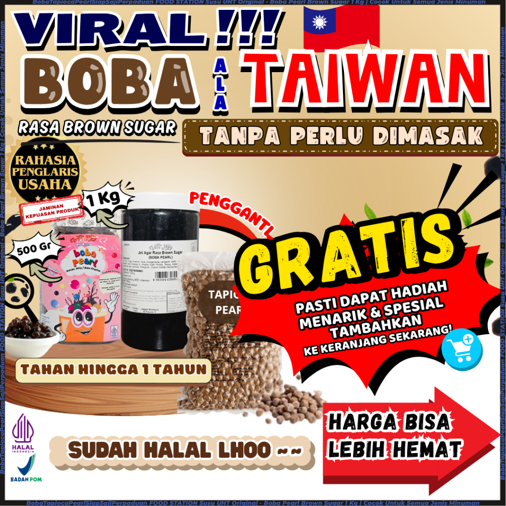 

BobaTapiocaPearlSiapSajiPerpaduan FOOD STATION Susu UHT Original - Boba Pearl Brown Sugar 1 Kg | Cocok Untuk Semua Jenis Minuman
