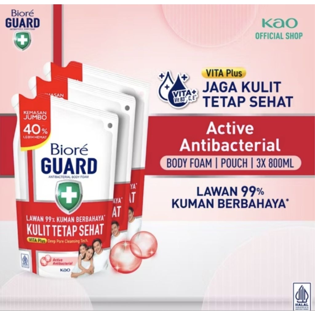 Biore Guard Sabun Mandi Cair Active Antibacterial refill 800ml triple pack (AD's Shop) Sabun mandi c